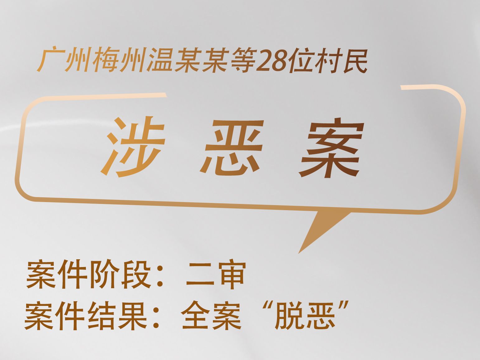 胡佼松、刘祚良律师承办： 广东梅州温某某等 28 位村民涉恶案获全案“脱恶”